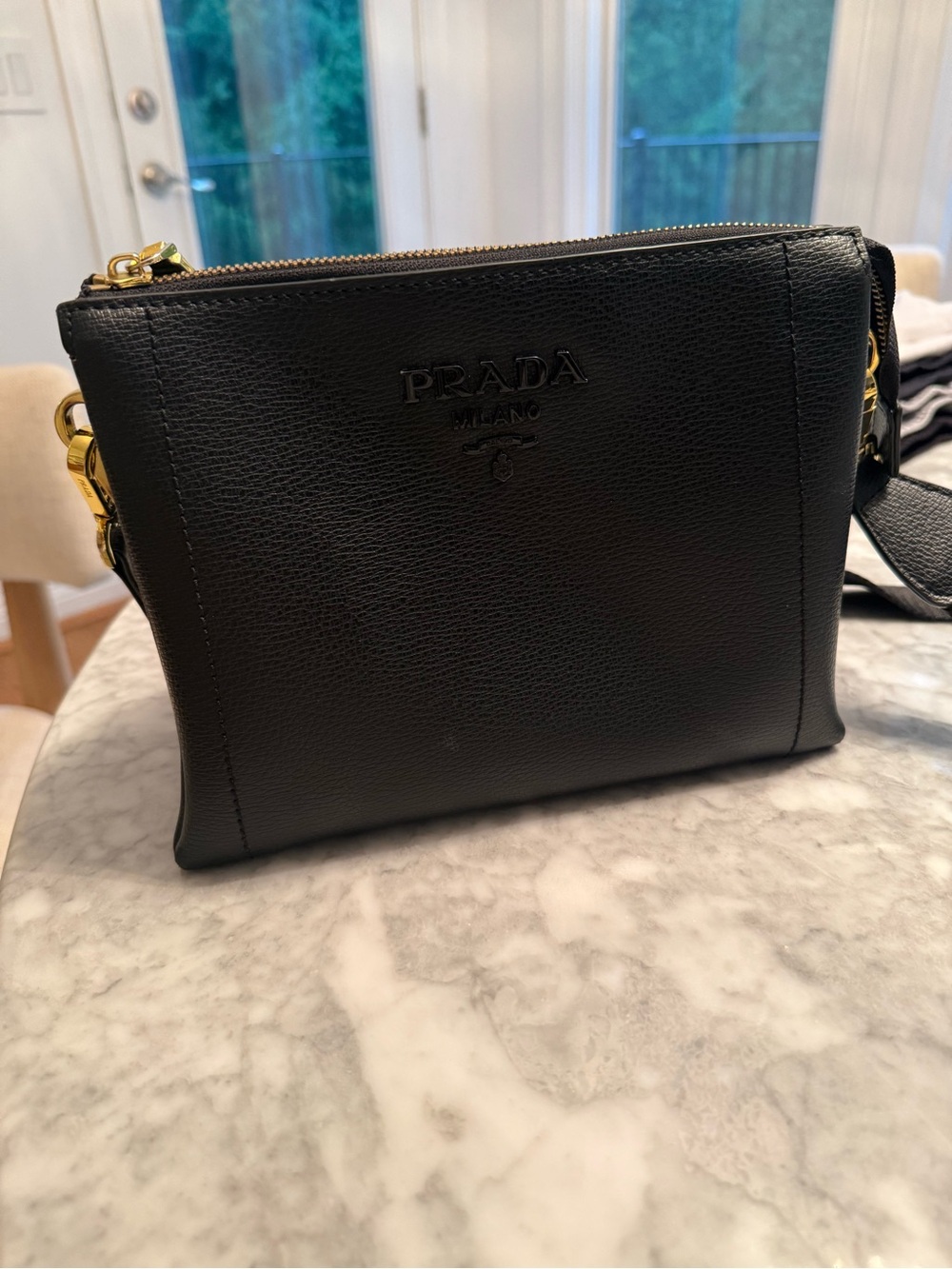 Black Leather Crossbody with Gold Hardware